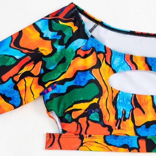 Damen Crop-Top Bikini mit langen Ärmeln und modischem Ausschnitt R&B