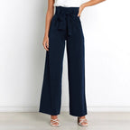 Damen Weit geschnittene High-Waist-Hose mit Binde-Gürtel und Taschen R&B