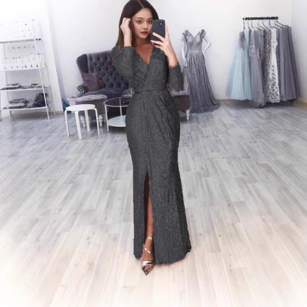 Damen Elegantes Wickelkleid mit funkelndem Detail und seitlichem Schlitz R&B