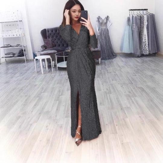 Damen Elegantes Wickelkleid mit funkelndem Detail und seitlichem Schlitz R&B