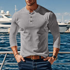 Herren Langarmshirt mit modischer Stehkragen und Knopfleiste R&B