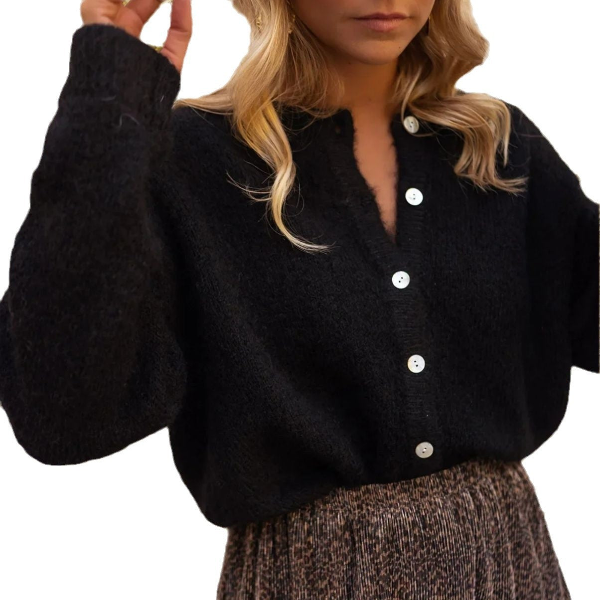 Damen Grobstrickpullover mit Knopfdetails und lässigem Schnitt R&B