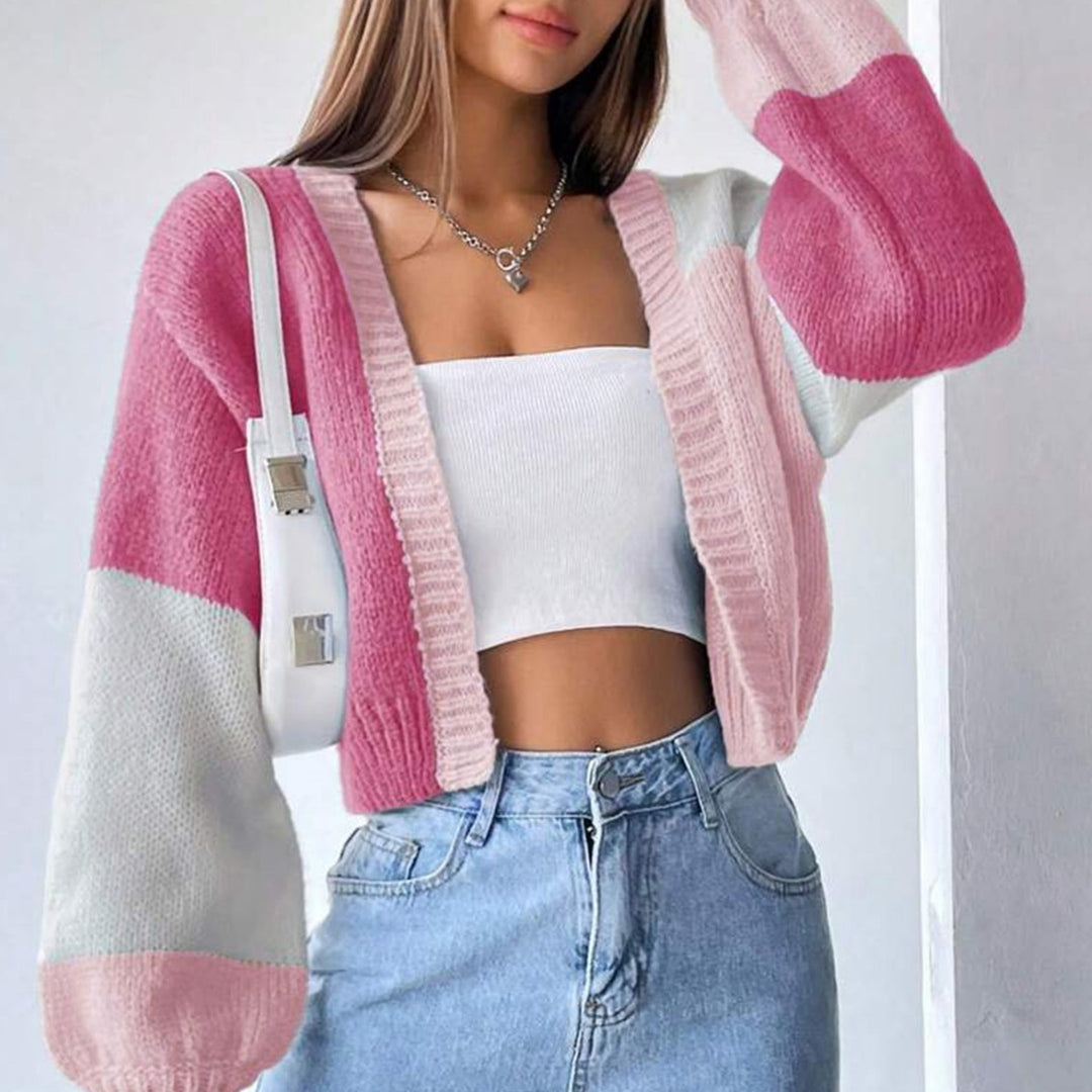Damen Modischer Strickcardigan im Color-Block Design R&B
