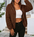 Damen Kuschelige Kurzjacke aus Plüsch mit hohem Kragen und seitlichen Taschen R&B