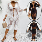 Damen transparente Häkel-Strandüberwurfjacke mit eleganten Motiven R&B