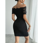 Damen Off-Shoulder Spitzenkleid R&B