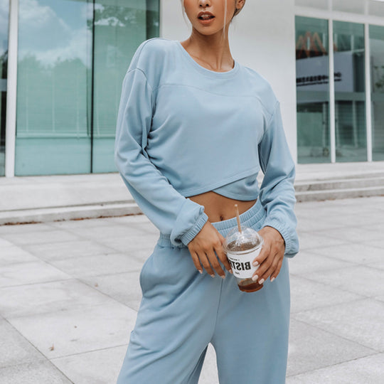 Damen Lounge-Set mit cropped Oberteil und weiten Hosen R&B