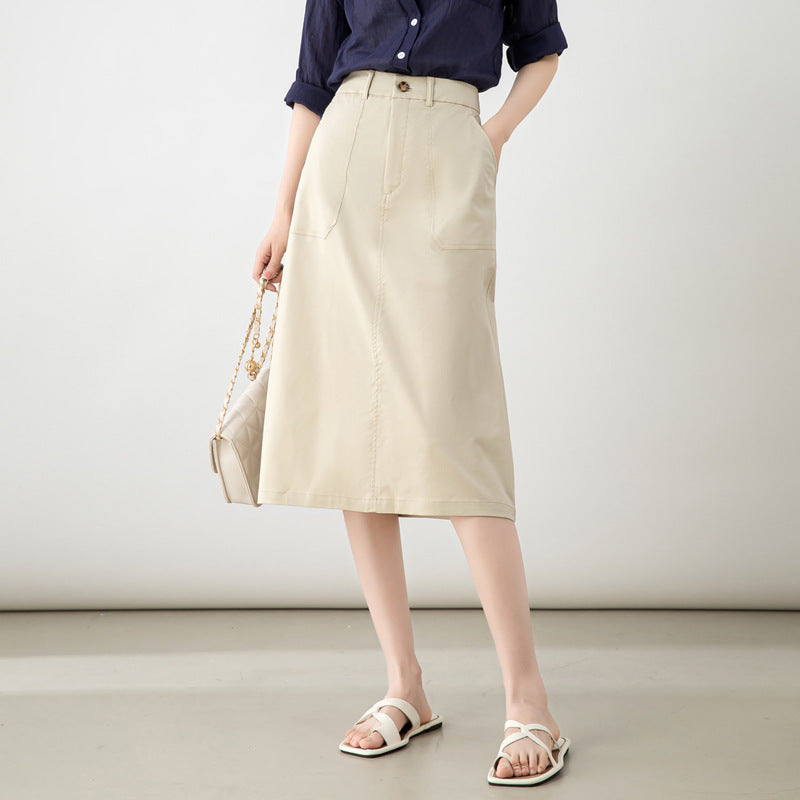 Damen Midi-Rock mit Taschen und Gürtel