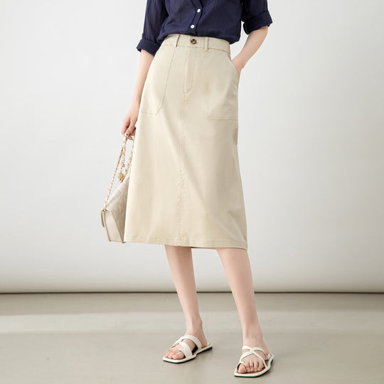 Damen Midi-Rock mit Taschen und Gürtel