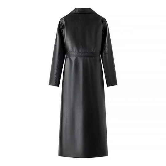 Damen elegante Kunstleder-Trenchcoat mit Gürtel R&B