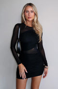 Damen R&Brnes Minikleid mit transparenten Ärmeln und figurformenden Rüschen R&B