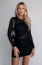 Damen R&Brnes Minikleid mit transparenten Ärmeln und figurformenden Rüschen R&B