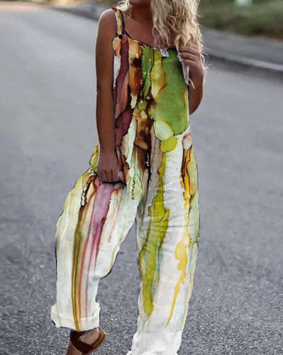 R&B | Große Blumenmuster Leichte Stoff Latzhose