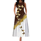 Damen Maxikleid mit elegantem Schmetterlingsdesign und praktischen Taschen R&B