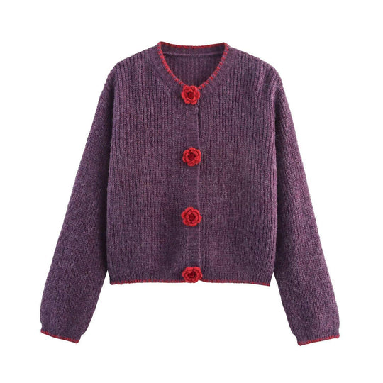 Damen Strickjacke mit Blumenapplikationen R&B