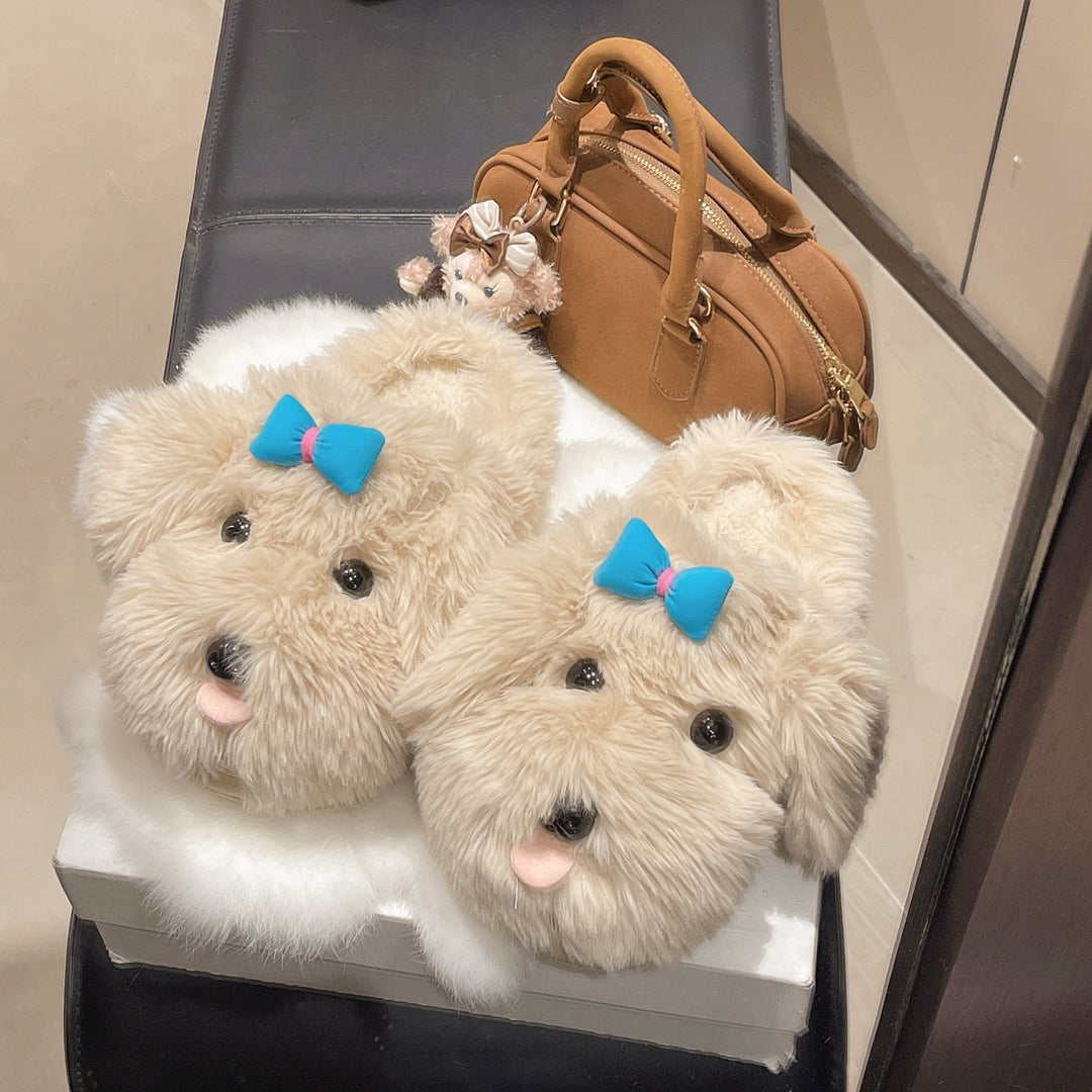 Damen Hausschuhe mit süßem Hundedesign und flauschigem Innenfutter R&B