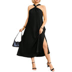 Damen Maxikleid mit elegantem Schlitz und knotenförmigem Halssaum R&B