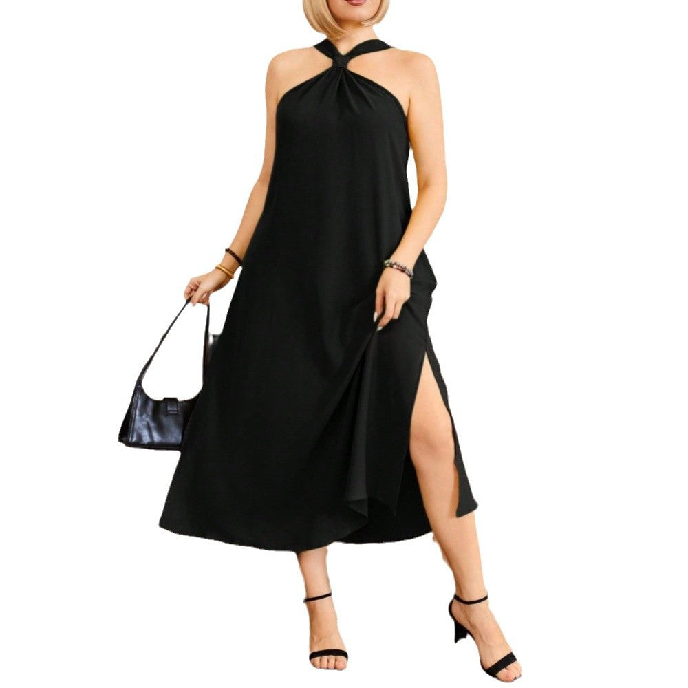 Damen Maxikleid mit elegantem Schlitz und knotenförmigem Halssaum R&B