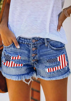 Damen Jeansshorts im trendy Vintage-Stil mit amerikanischem Motiv R&B