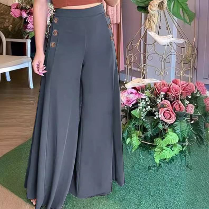 Damen weite Culotte-Hose mit stilvollen Knöpfen R&B