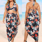 Damen Bikini-Oberteil mit floralem Design und hochgeschnittenem Rock R&B