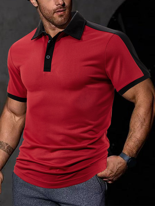 Herren nan figurnahes Kontrast-Poloshirt mit Schulterpasse und Hemdkragen R&B