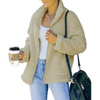 Damen kuschelige Fleecejacke mit Oversized-Schnitt und tiefem Kragen R&B