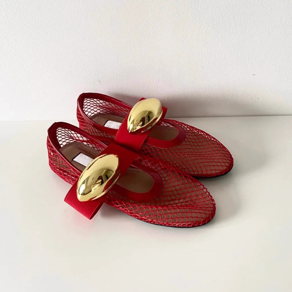 Damen Ballerinas mit luftiger Netzstruktur und dekorativem Goldakzent R&B
