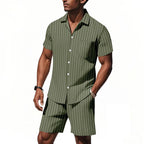 Herren Kurzarm-Pyjama-Set mit dezentem Streifenmuster und praktischer Brusttasche R&B