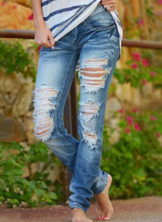 Damen Ripped Jeans im lässigen Urbanstyle mit ausgefransten Säumen R&B