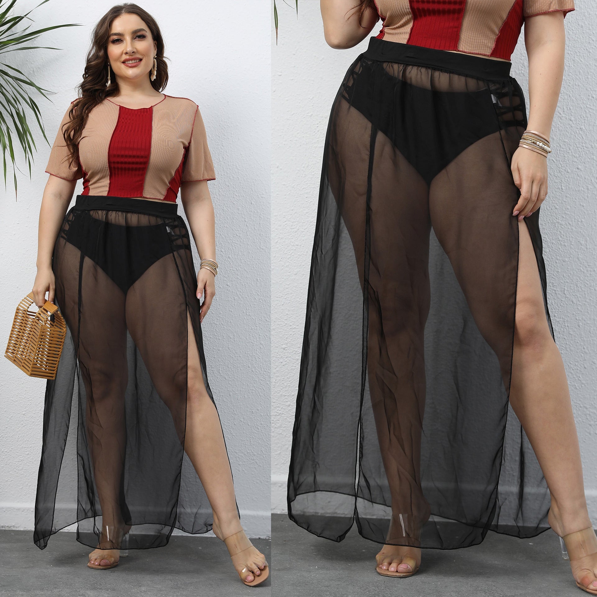 Damen transparenter Maxirock R&B