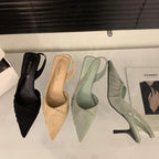 Damen Elegante Slingback-Pumps mit feinen Falten und spitzem Zehenbereich R&B