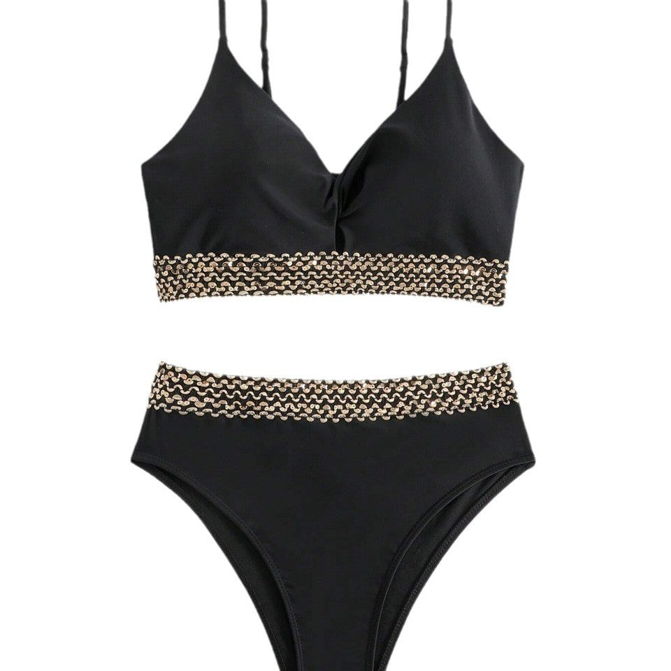 Damen Hochgeschnittener Bikini mit eleganter Kettenverzierung R&B
