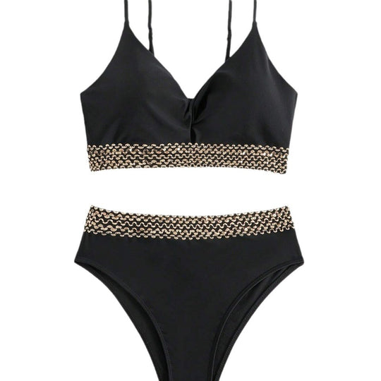 Damen Hochgeschnittener Bikini mit eleganter Kettenverzierung R&B