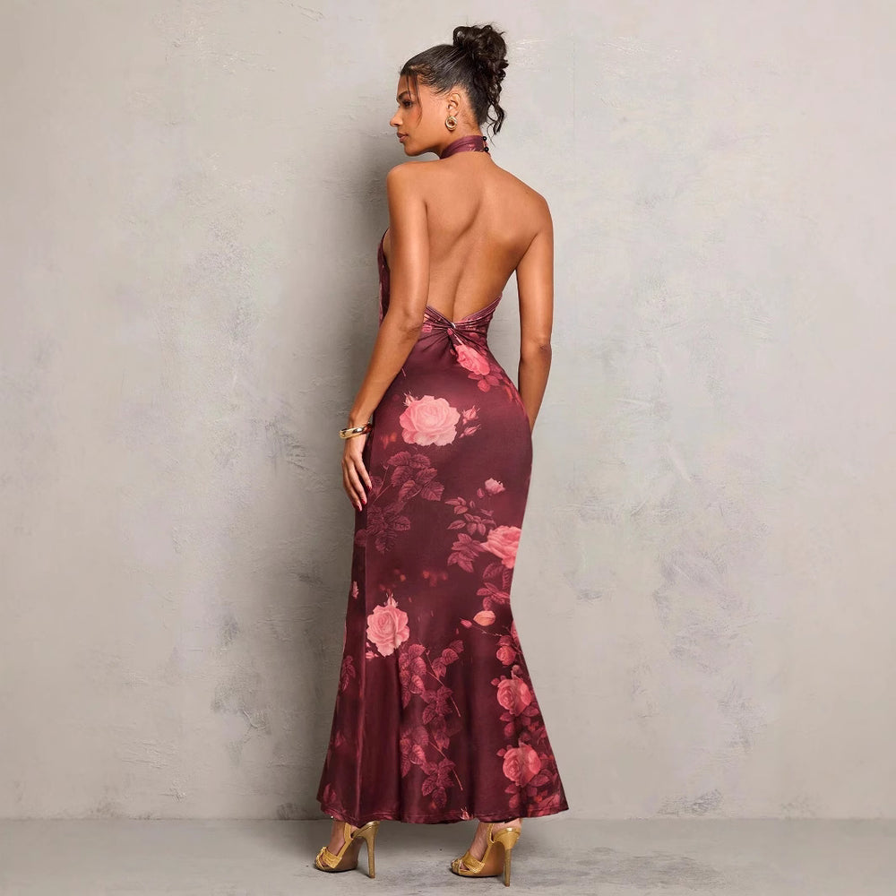 Damen Elegantes Abendkleid mit raffiniertem Floral-Print und Wickeldesign R&B