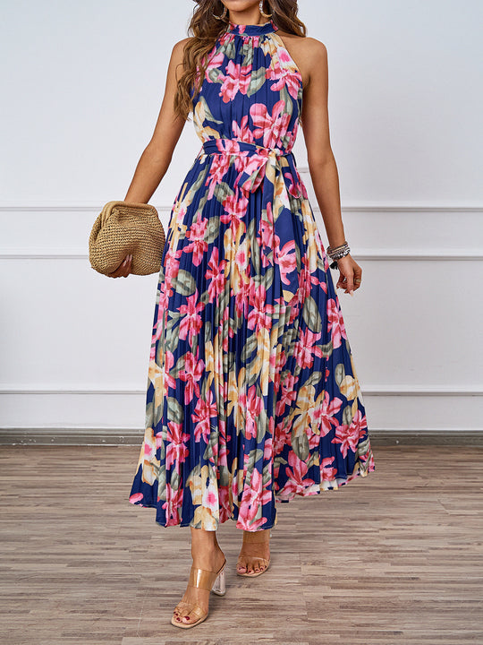 Damen Maxikleid mit detaillierter Plisseeverarbeitung und schickem Bindegürtel R&B