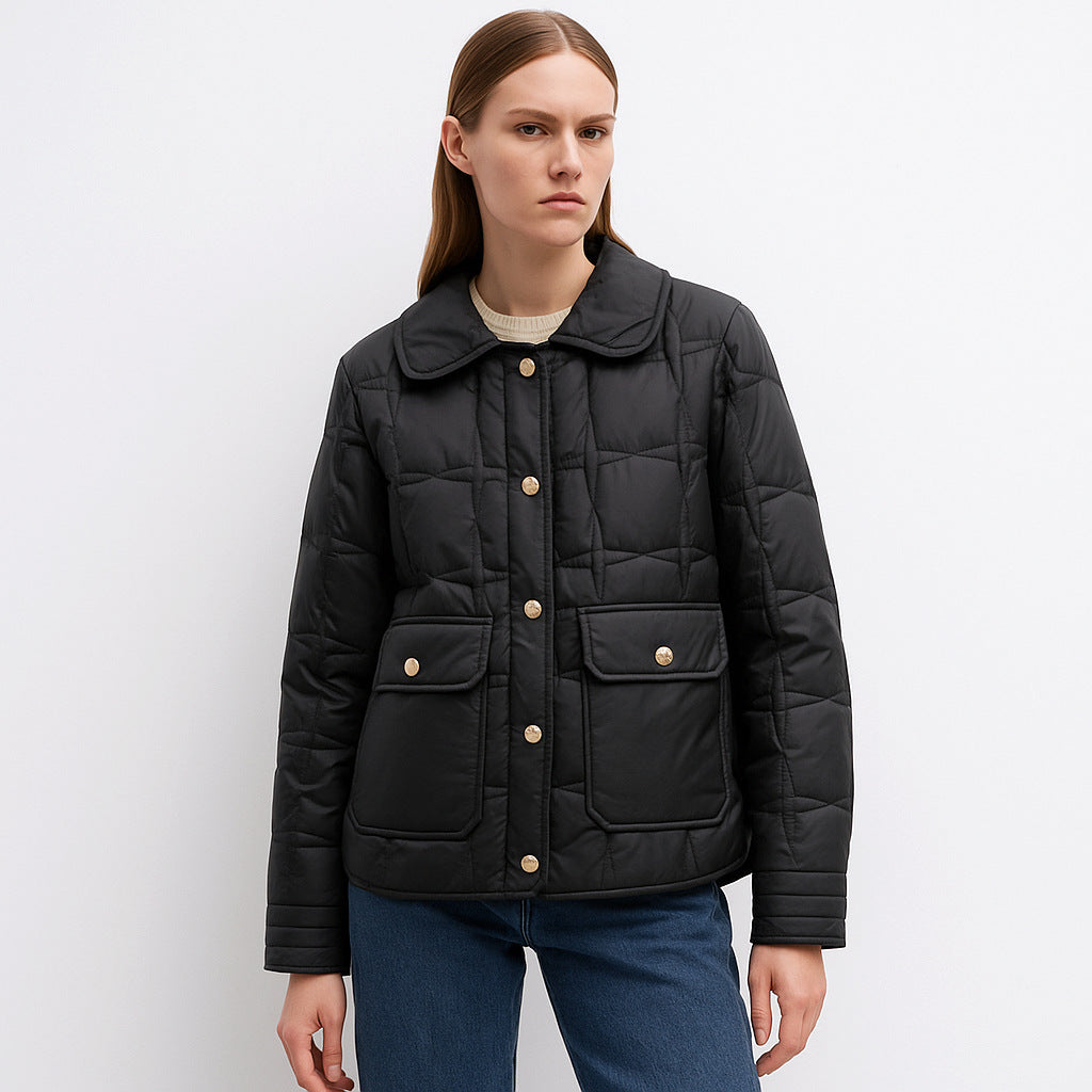 Damen modische gesteppte Jacke mit Taschen und Knopfverschluss R&B