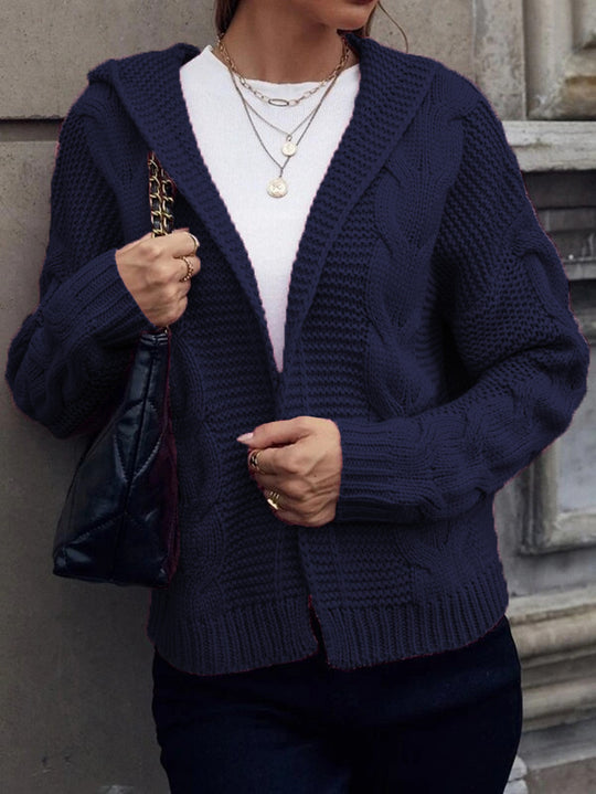 Damen Grobstrickjacke mit Kapuze und aufwendigem Zopfmuster R&B