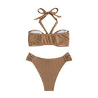 Damen Bandeau-Bikini-Set mit modischem Wickeldetail und hohem Beinausschnitt R&B