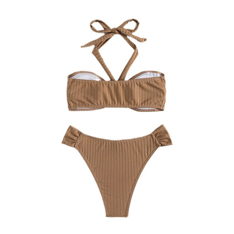 Damen Bandeau-Bikini-Set mit modischem Wickeldetail und hohem Beinausschnitt R&B