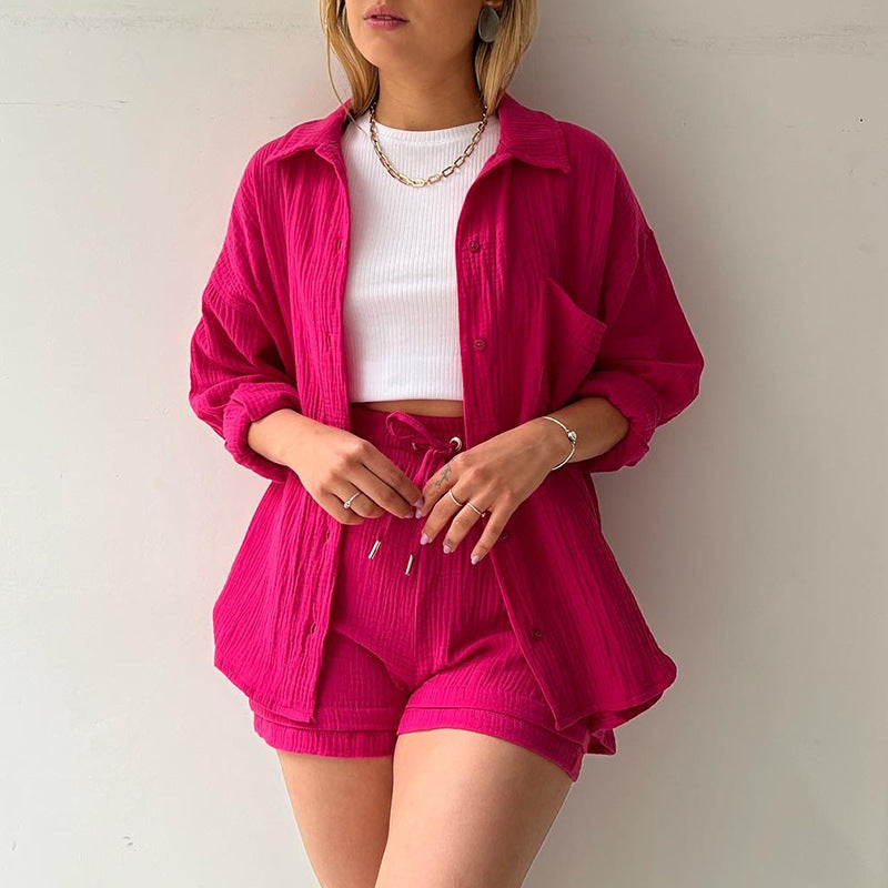 Damen lässige Oversized-Hemdjacke mit Gürtel R&B