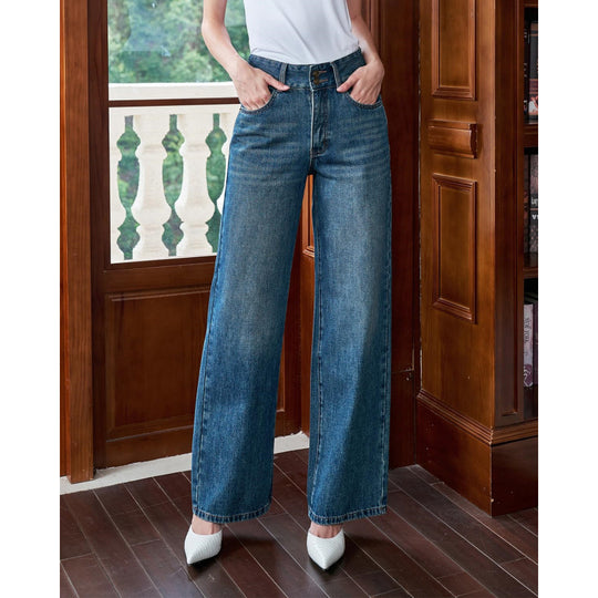 Damen Weit geschnittene Jeans mit hohem Bund und klassischem Denim-Look R&B