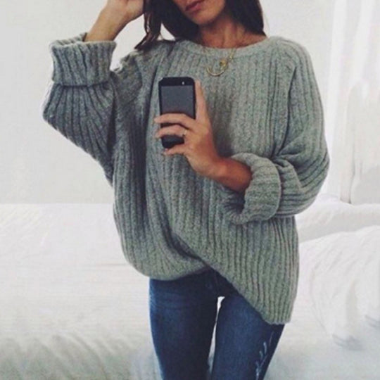 Damen Oversized Strickpullover mit strukturiertem Rippenmuster und lässigem Schnitt R&B