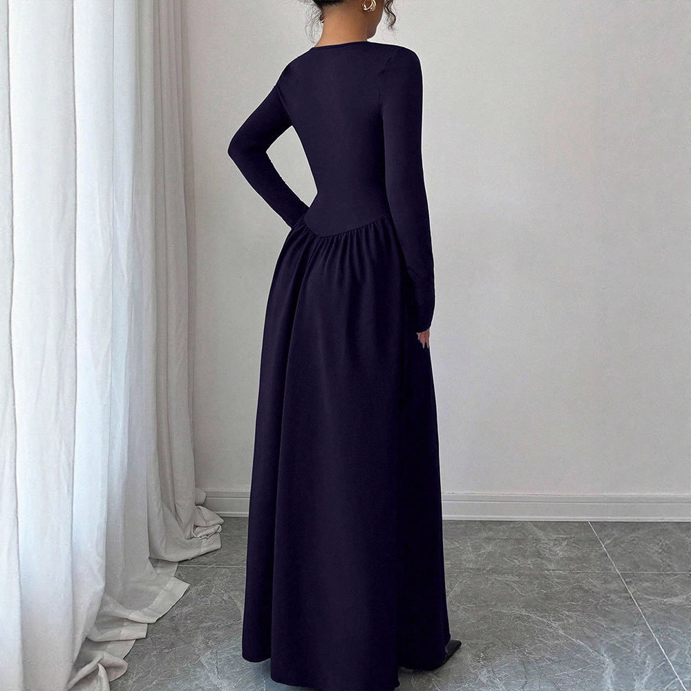 Damen Maxikleid mit eleganten Knopfdetails und fließendem Rockteil R&B