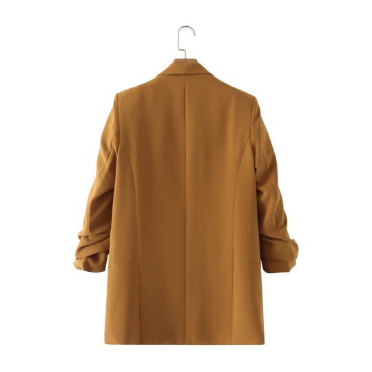 Damen eleganter Blazer mit gekrempelten Ärmeln und praktischen Taschen R&B