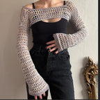 Damen trendiges Netz-Overtop mit weitem Arm R&B