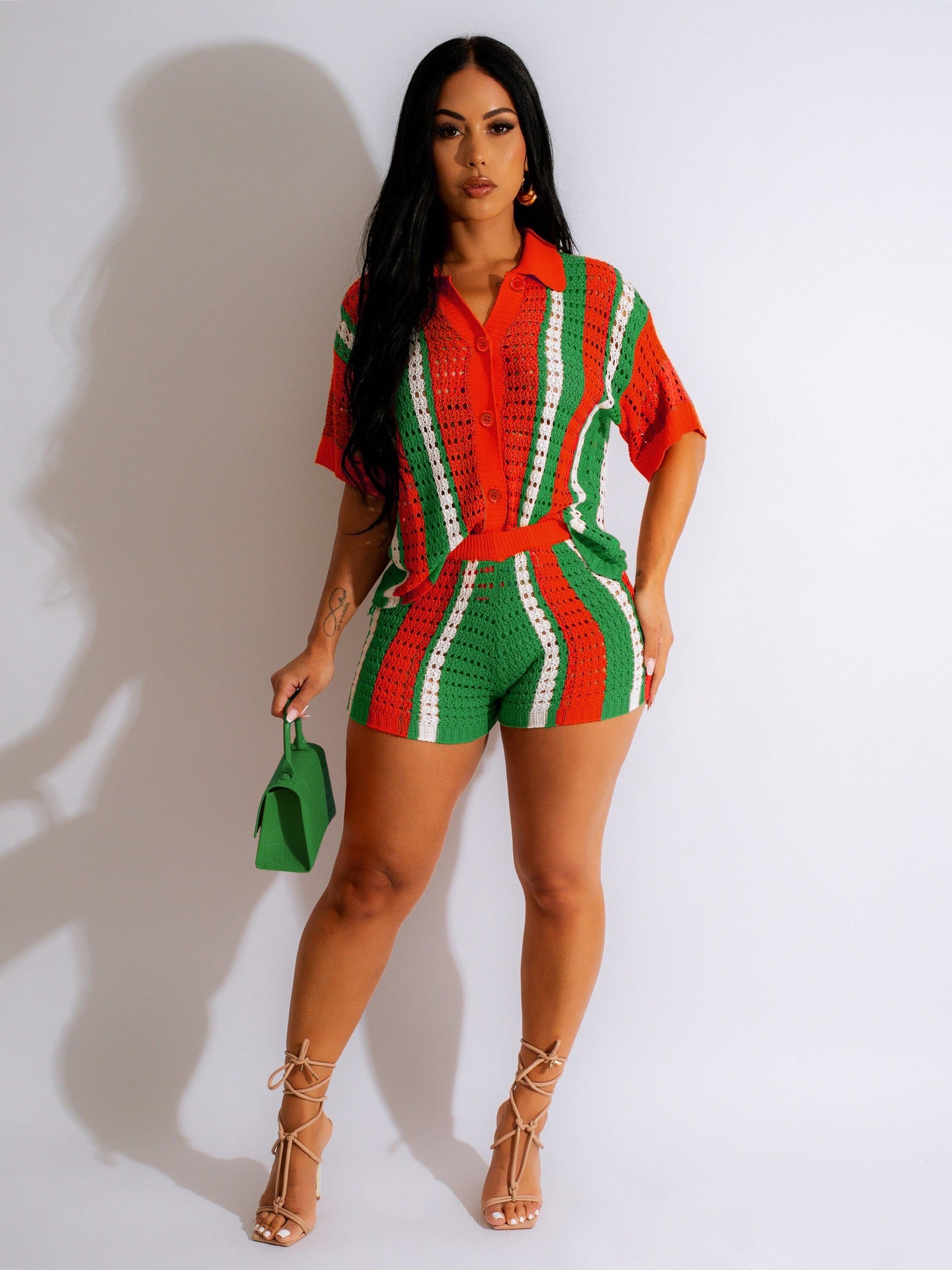 Damen Set aus gehäkeltem Top und Shorts R&B