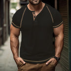 Herren Kurzarm-Henley-T-Shirt mit strukturierter Oberfläche und praktischer Knopfleiste R&B