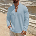 Herren komfortables Langarmhemd mit Stehkragen und Knopfdetails R&B