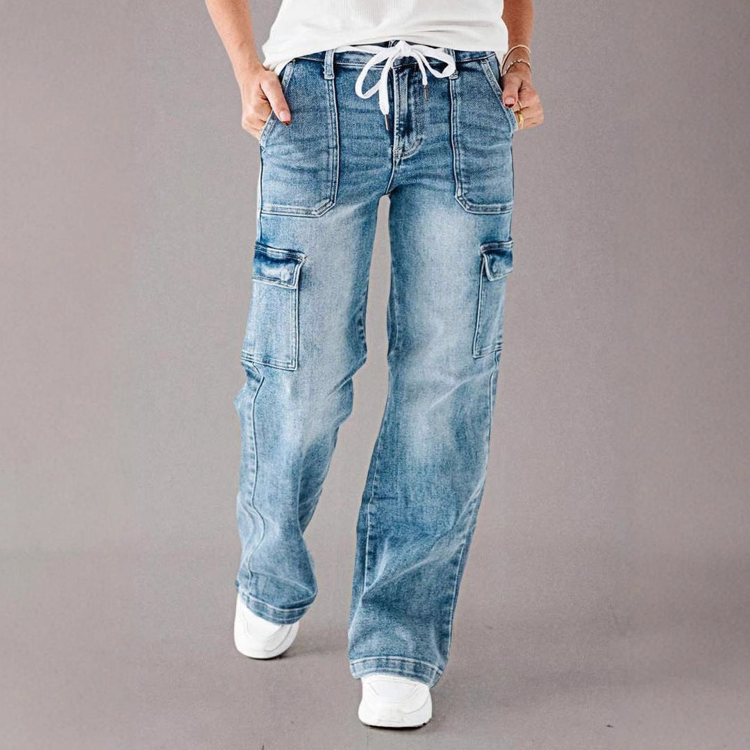 Damen Cargo-Jeans mit weitem Bein und verstellbarem Bund R&B